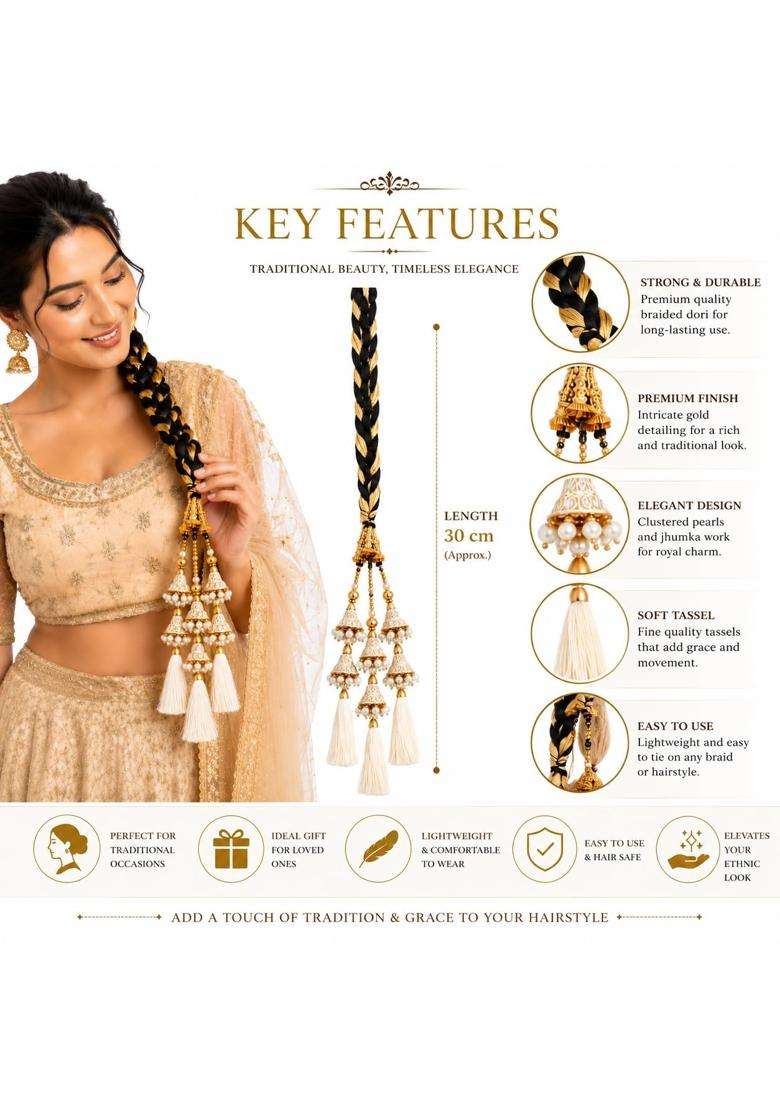 Prityka Punjabi Goldean Hair Paranda for Women 30 Inch Bridal Parandi Heavy 210 G Braid Hair Extension - Indya