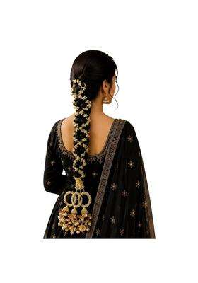 Miras by Sai Traders Punjabi Bridal Parandi Paranda Black and Gold Braided Hair Paranda with Pom Tassels