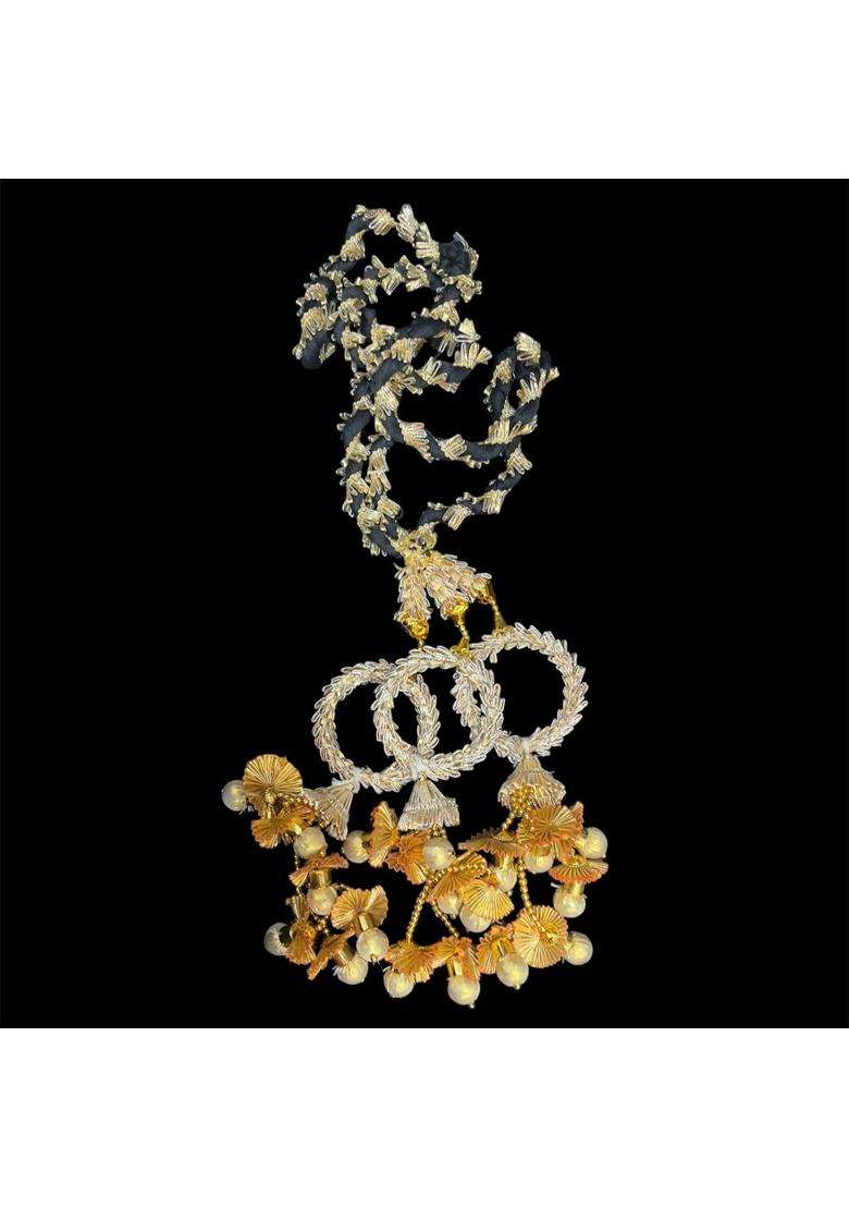 Miras by Sai Traders Punjabi Bridal Parandi Paranda Black and Gold Braided Hair Paranda with Pom Tassels - Indya