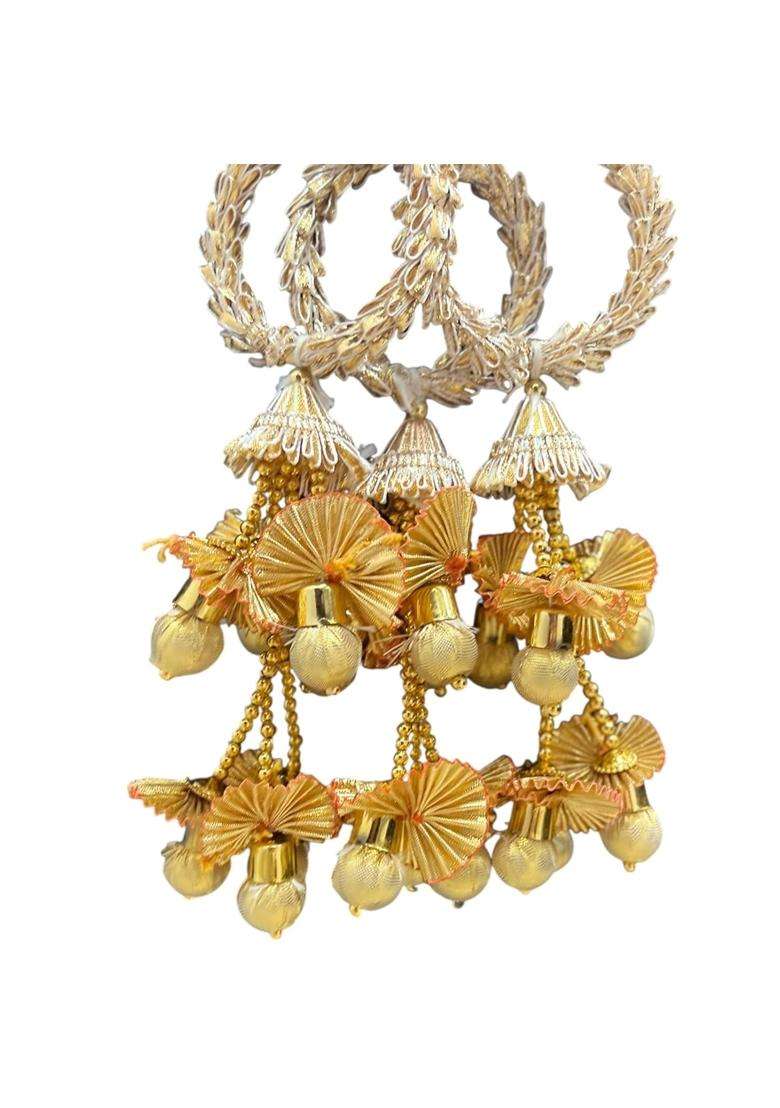 Miras by Sai Traders Punjabi Bridal Parandi Paranda Black and Gold Braided Hair Paranda with Pom Tassels - Indya