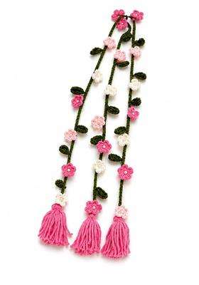 Handmade Crochet Punjabi Paranda for Women Floral Hair Accessory Pink