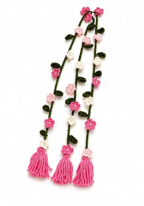 Handmade Crochet Punjabi Paranda for Women Floral Hair Accessory Pink