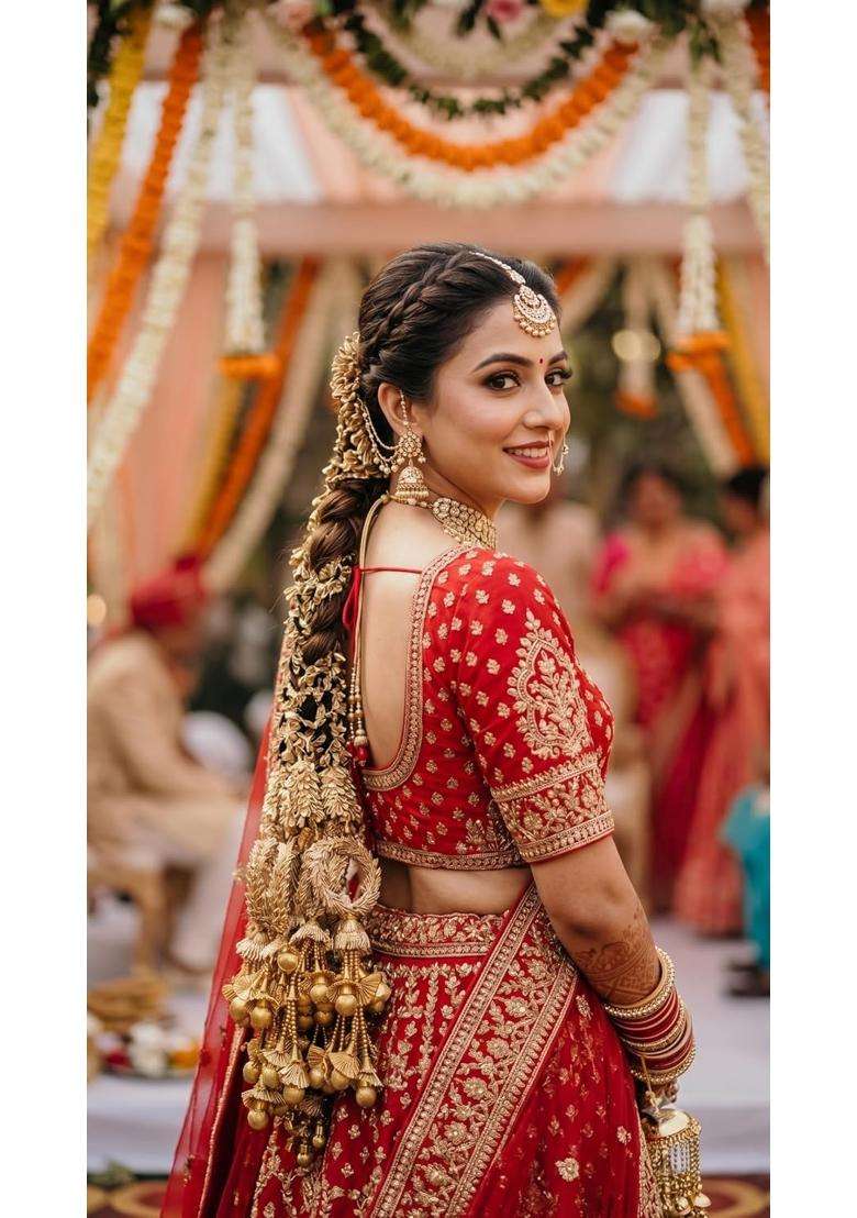 Velina Golden Panjabi Paranda Handcrafted Traditional Hair Parandi Braid Hair Accessory for Women and Girls - Indya