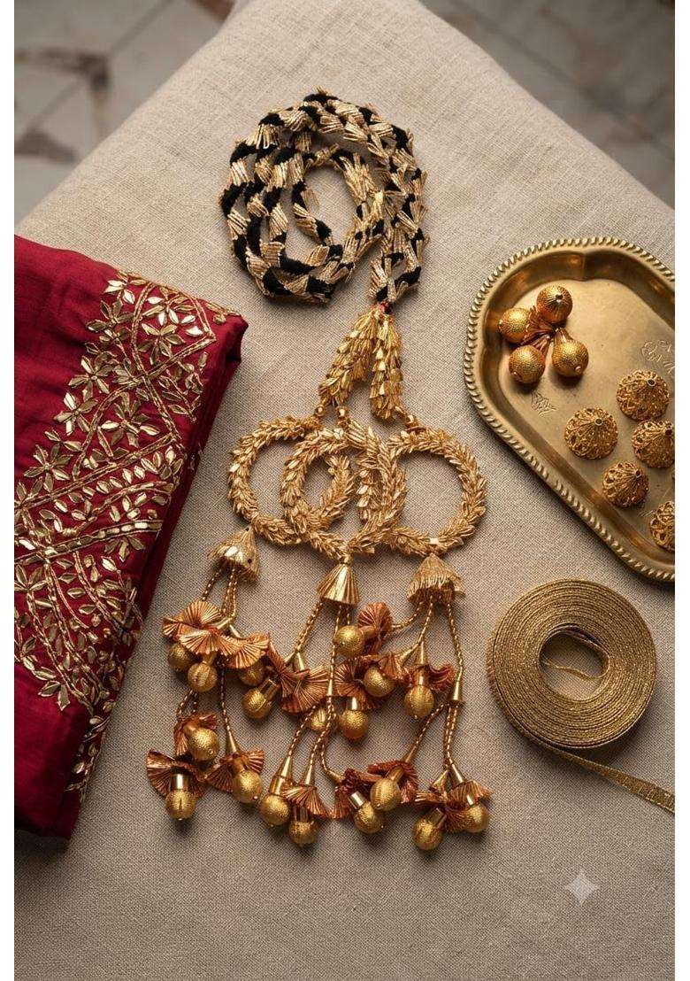 Velina Golden Panjabi Paranda Handcrafted Traditional Hair Parandi Braid Hair Accessory for Women and Girls - Indya
