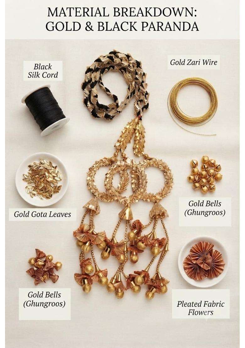 Velina Golden Panjabi Paranda Handcrafted Traditional Hair Parandi Braid Hair Accessory for Women and Girls - Indya
