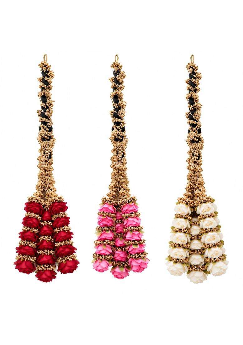 Prityka Heavy Rose Design Punjabi Goldean Pink Hair Paranda for Women - Indya