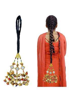KIDZ00 Kidzoo Multicolor Paranda for Women Long Length Multicolored Mirror Zari Handmade Elegant Punjabi Choti