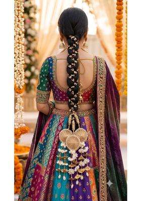 Velina Golden Bloom Floral Panjabi Paranda Handcrafted Heavy Design Parandi Braid Tassles Traditional Hair