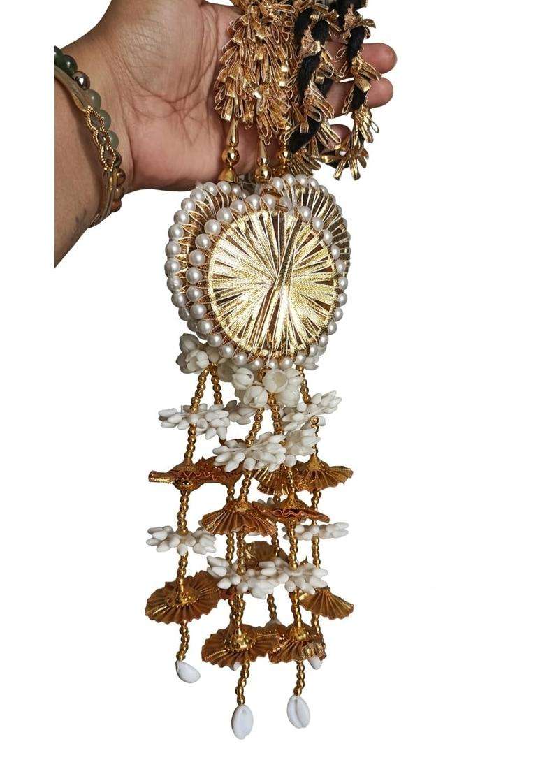 Velina Golden Bloom Floral Panjabi Paranda Handcrafted Heavy Design Parandi Braid Tassles Traditional Hair - Indya