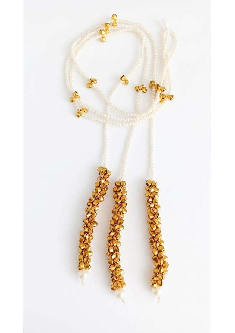 White Velina Pearl and Tiny Jingel Bell Tassel Panjabi Paranda Handcrafted Parandi Braid Tassles Traditional - Indya