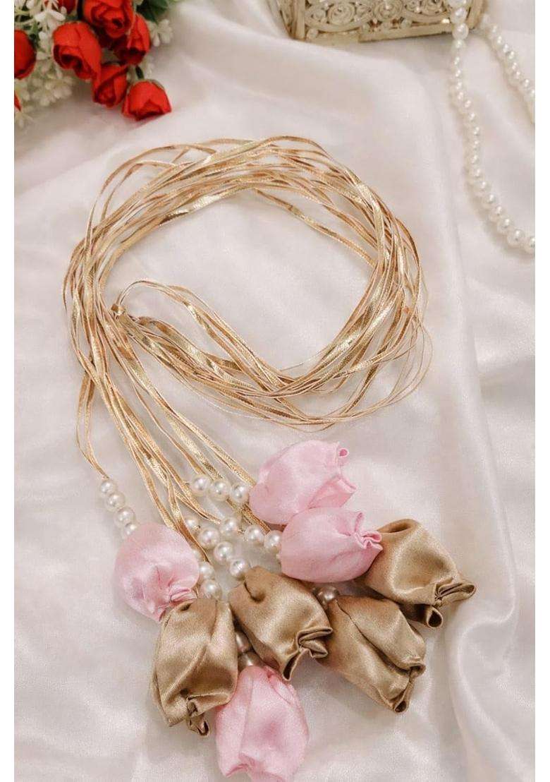 Fashion HUB Store Bridal Braid Hair Paranda for Long Hair Traditional Pearl and Fabric Flower Hair Jewellery - Indya