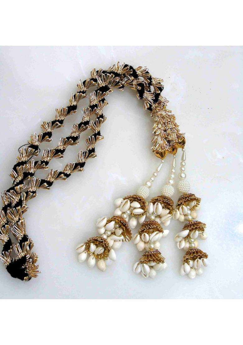 Velina Jhumka Style Panjabi Paranda Cowrie Shell and Gold Paranda Ethnic Handcrafted Traditional Bridal Hair - Indya