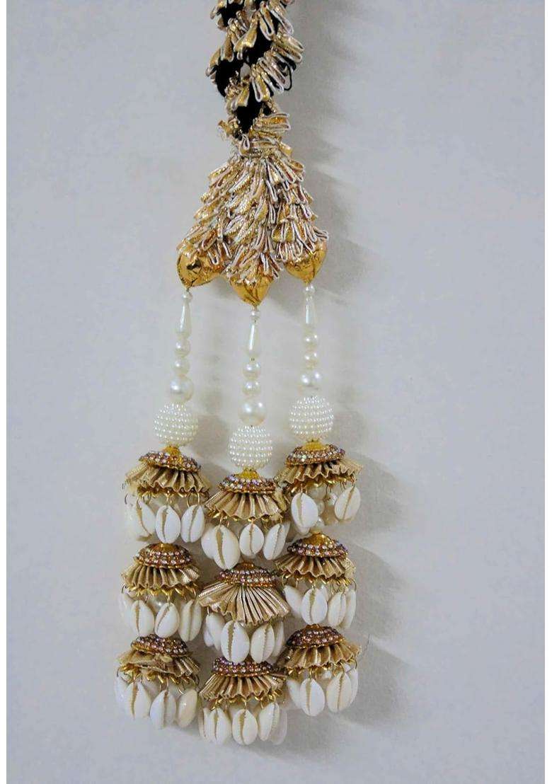 Velina Jhumka Style Panjabi Paranda Cowrie Shell and Gold Paranda Ethnic Handcrafted Traditional Bridal Hair - Indya
