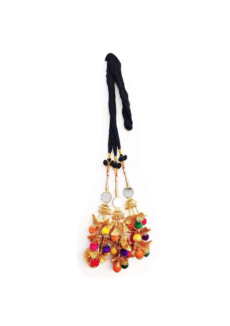Golden Onex Heavy Design Paranda Parandi Braid Tassles Hair Accessory for Women and Girls Hair Extension Choti - Indya