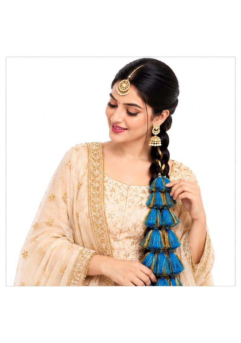 Simka Women and Girls Multicolour Light Weight Heavy Punjabi Paranda Hand Made Braid Tassles Hair Extensions - Indya