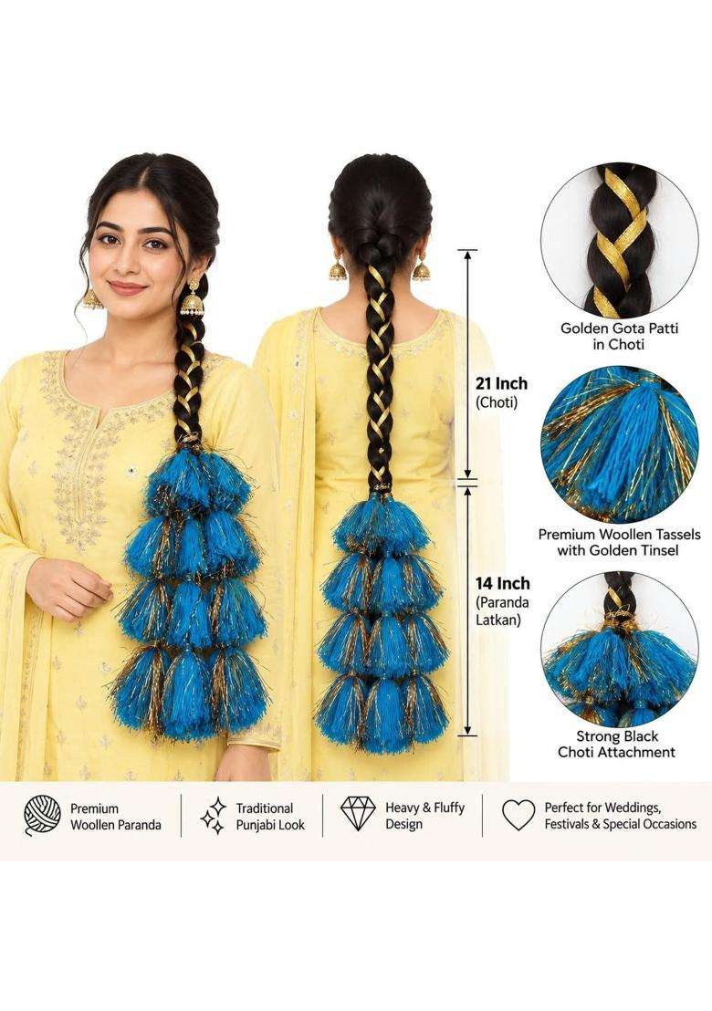 Simka Women and Girls Multicolour Light Weight Heavy Punjabi Paranda Hand Made Braid Tassles Hair Extensions - Indya