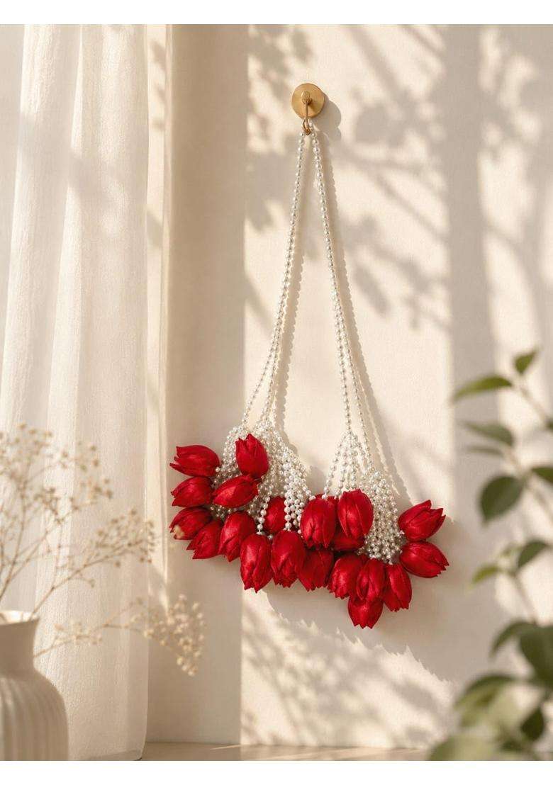 H Style Store Heavy Red Tulip Design Paranda Parandi Braid Tassles Hair Accessory for Women and Girls Hair - Indya