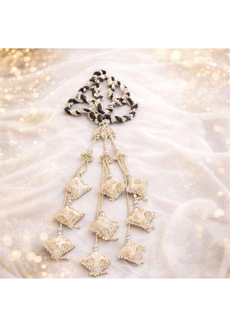 Miras by Sai Traders Punjabi Paranda Parandi Ivory Silver Bridal Hair Paranda for Women - Indya
