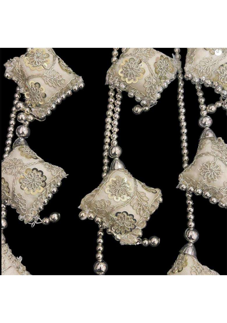 Miras by Sai Traders Punjabi Paranda Parandi Ivory Silver Bridal Hair Paranda for Women - Indya