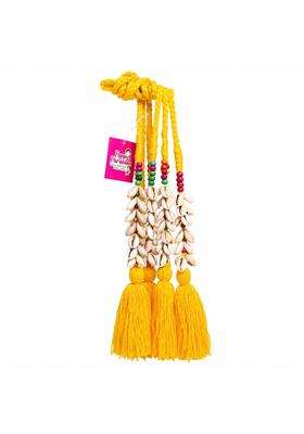 Yellow Peppy Paranda Traditional Punjabi Hair Accessory for Women Woollen Parandi with Cowrie Shells and Beads
