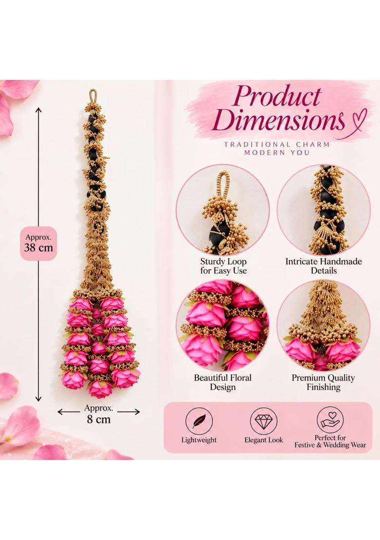 Prityka Heavy Rose Design Punjabi Goldean Pink Hair Paranda for Women - Indya
