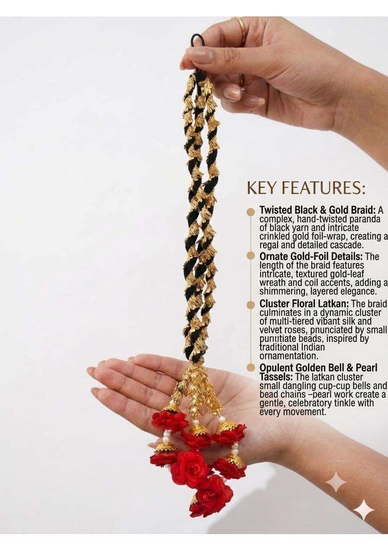 Velina Handcrafted Heavy Design Punjabi Rose Paranda Parandi Braid Tassles Traditional Hair Parandi Braid - Indya