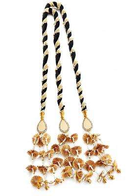 Handmade Bridal Paranda with Black Braided Design Mirror Accents Pearl Detailing Floral Tassel