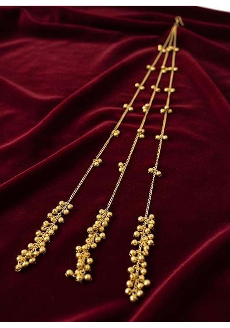 Kashmiri Ghungroo Parandi for Women and Girls Traditional Punjabi Hair Paranda with Golden Ghungroo Tassels - Indya