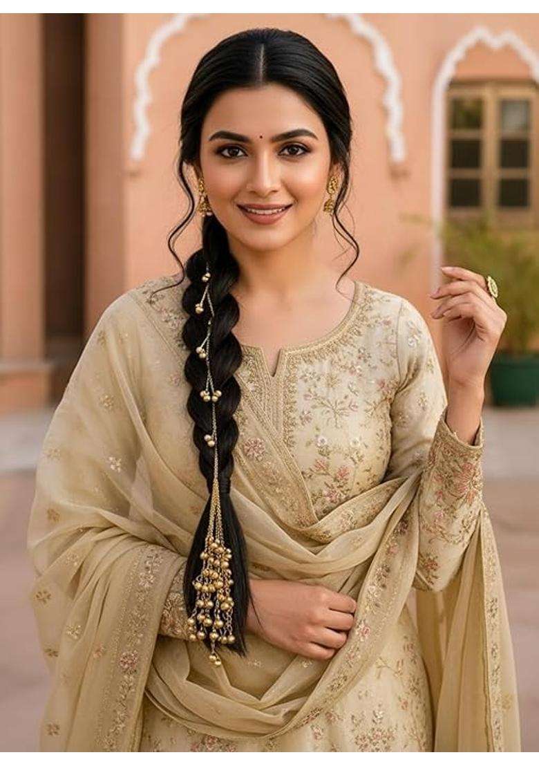 Kashmiri Ghungroo Parandi for Women and Girls Traditional Punjabi Hair Paranda with Golden Ghungroo Tassels - Indya
