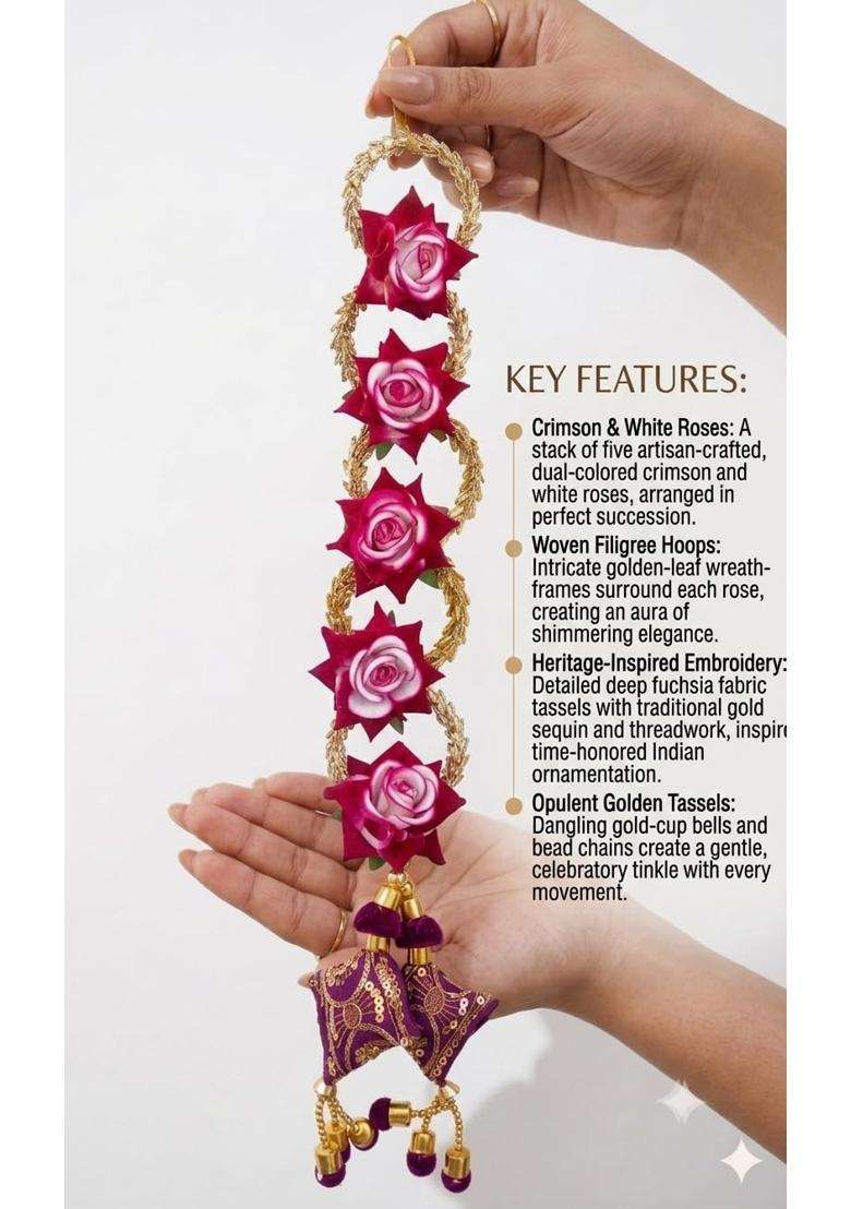 Velina Handcrafted Velvet Rose and Golden Leaf Paranda Traditional Punjabi Hair Accessory for Weddings Mehndi - Indya