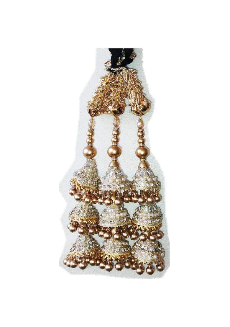 Sandynavz Long Length Golden with Lace Punjabi Hair Paranda for Women - Indya