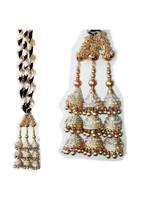Sandynavz Long Length Golden with Lace Punjabi Hair Paranda for Women