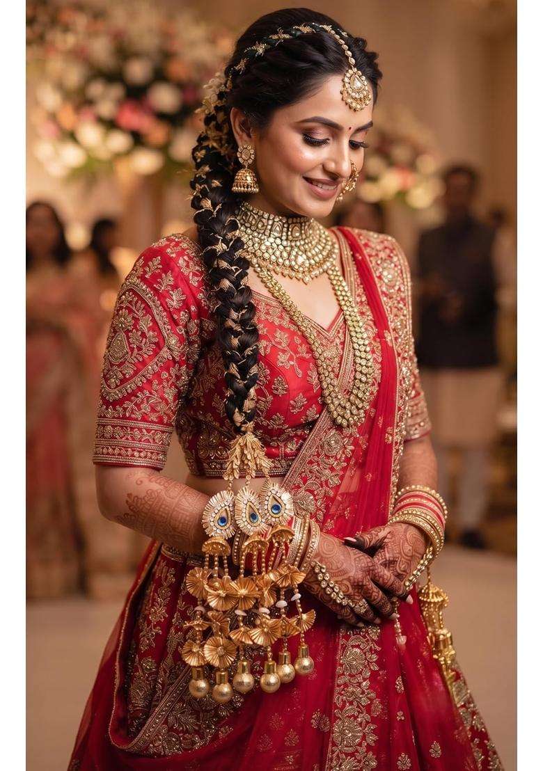 Golden Velina Royal Peacock Motif Handcrafted Parandapanjabi Paranda Handcrafted Traditional Hair Parandi - Indya