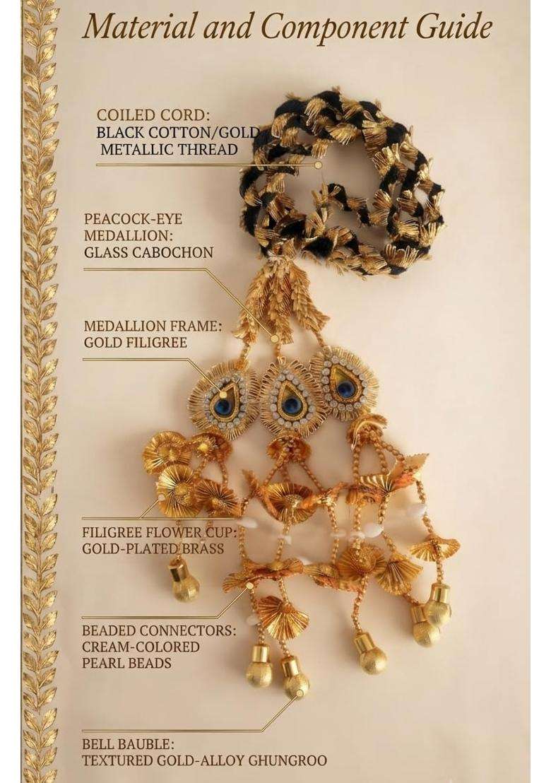 Golden Velina Royal Peacock Motif Handcrafted Parandapanjabi Paranda Handcrafted Traditional Hair Parandi - Indya