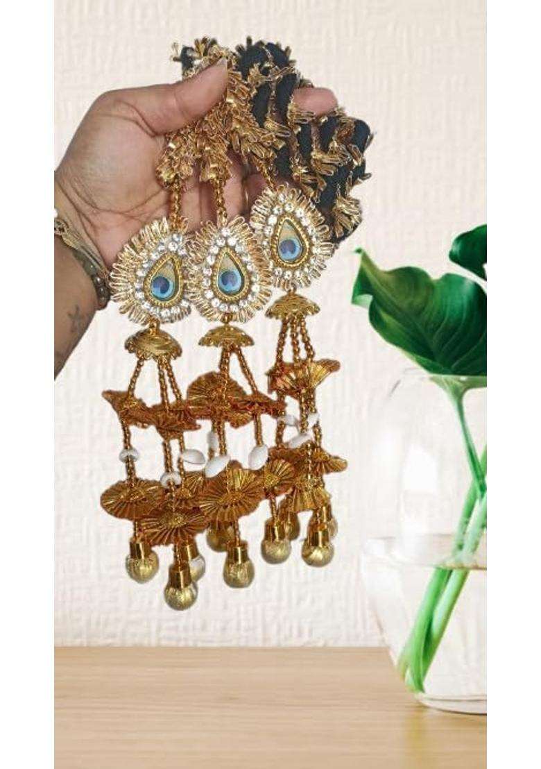 Golden Velina Royal Peacock Motif Handcrafted Parandapanjabi Paranda Handcrafted Traditional Hair Parandi - Indya