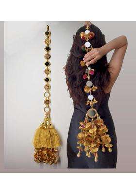 Ethnic at Ease Golden Hair Jewellery Choti Jadai Billai Wedding Bridal Mirror Paranda Braid Extension Braid