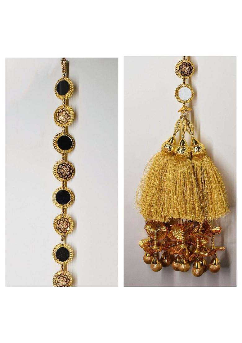 Ethnic at Ease Golden Hair Jewellery Choti Jadai Billai Wedding Bridal Mirror Paranda Braid Extension Braid - Indya
