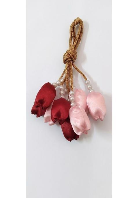 Baby Girl Red and Pink Paranda Hair Accessory with Pearl Beads and Tassel Design