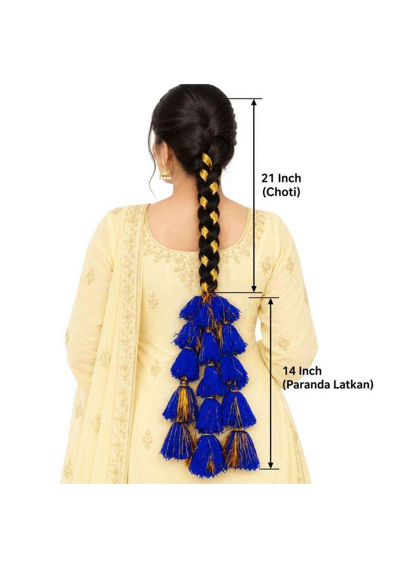 Simka Women and Girls Multicolour Light Weight Heavy Punjabi Paranda Hand Made Braid Tassles Hair Extensions - Indya
