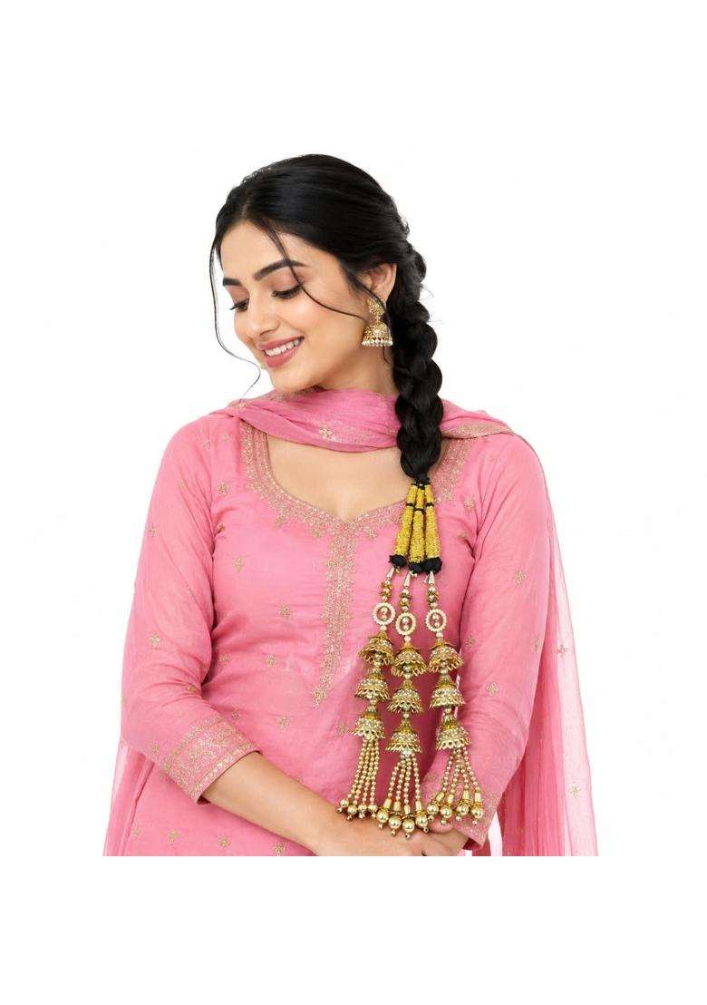Simka Hand Made Jhumka Style Pearl Punjabi Paranda for Womes and Girls Traditional Hair Accessory with Beads - Indya