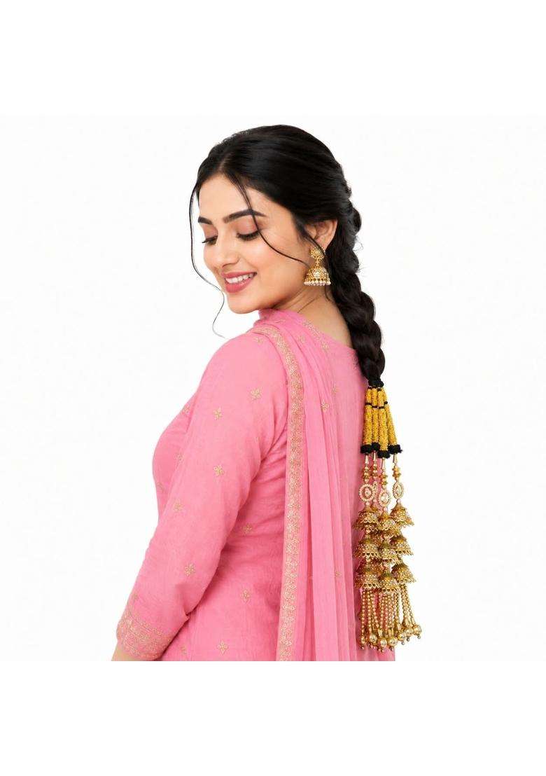 Simka Hand Made Jhumka Style Pearl Punjabi Paranda for Womes and Girls Traditional Hair Accessory with Beads - Indya