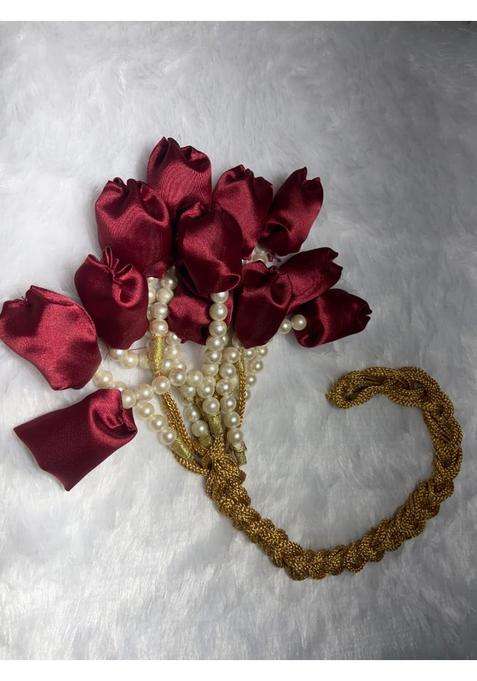 Handmade Punjabi Paranda for Women Satin Rose Floral Hair Paranda with Pearl Beads and Golden Braided Tassel