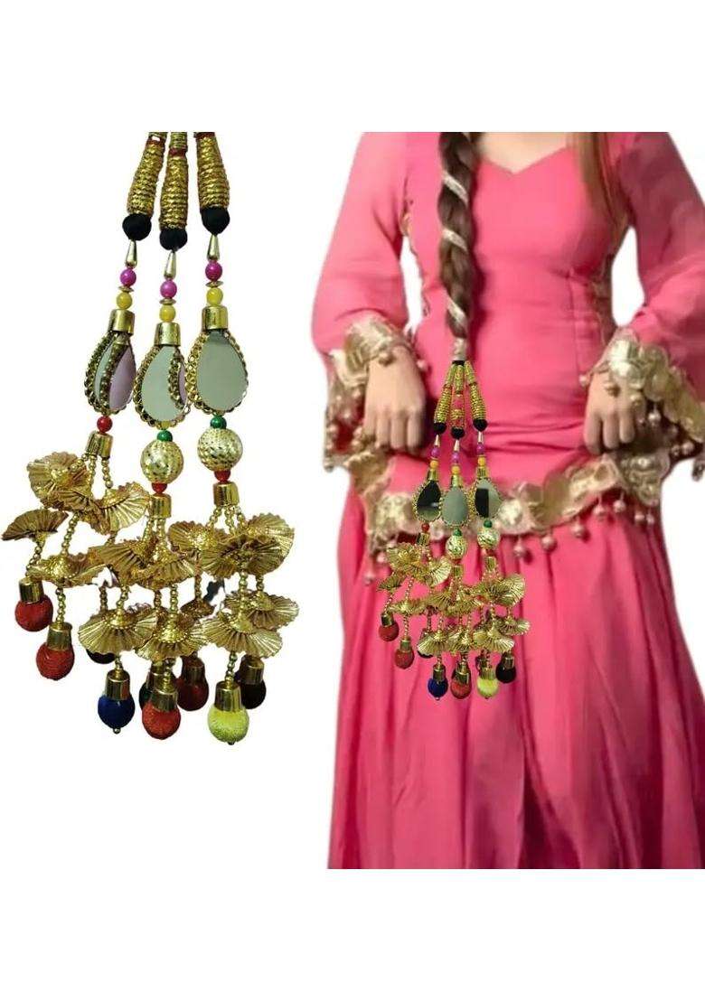 Praajka Multicolour Mirror Design Paranda Parandi Braid Tassles Hair Accessory Parandi Paranda Choti Braid - Indya