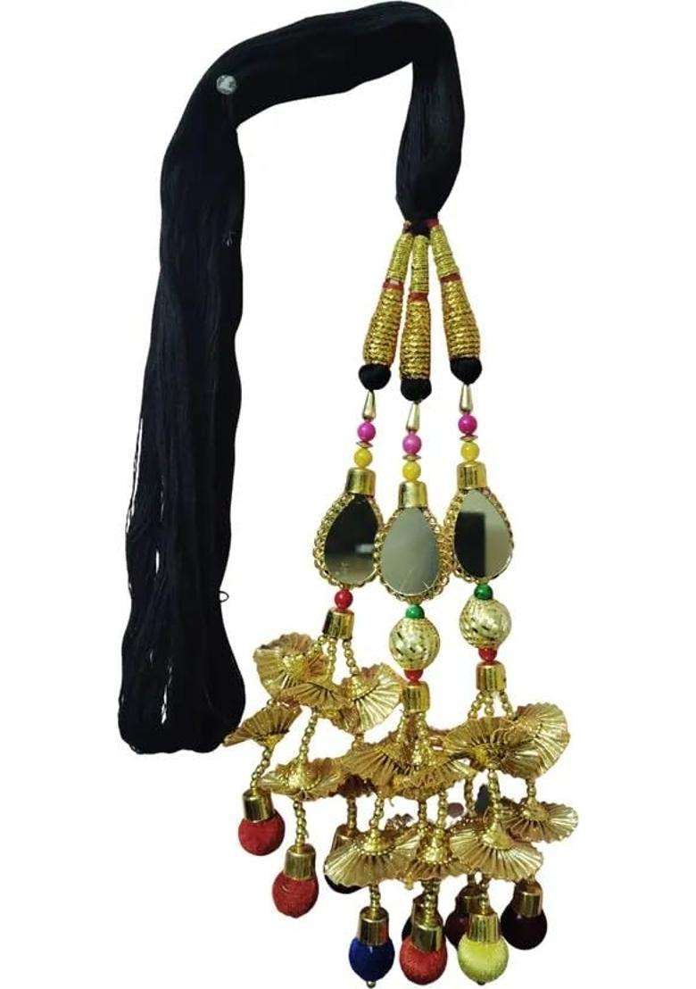 Praajka Multicolour Mirror Design Paranda Parandi Braid Tassles Hair Accessory Parandi Paranda Choti Braid - Indya