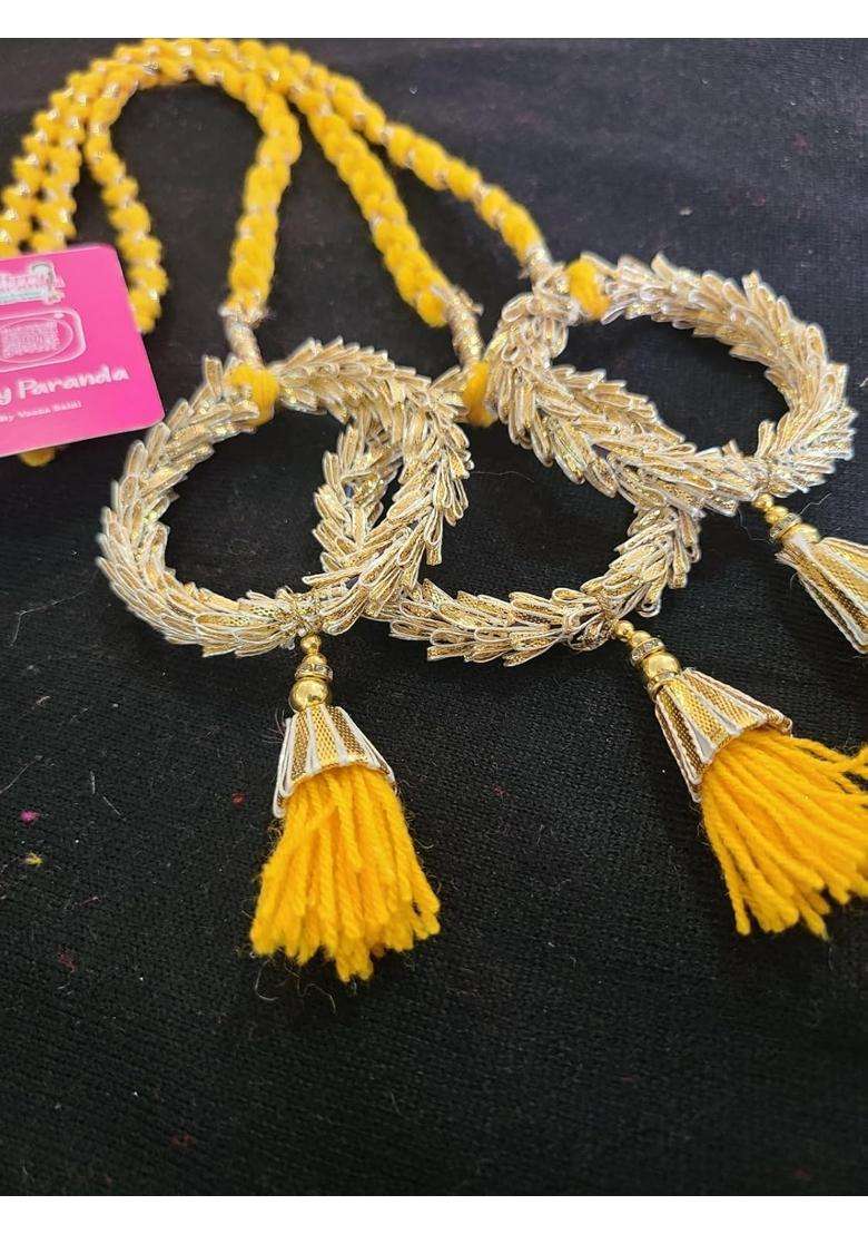 Traditional Punjabi Paranda for Women Red Braided Hair Accessory with Golden Ring Tassels - Indya