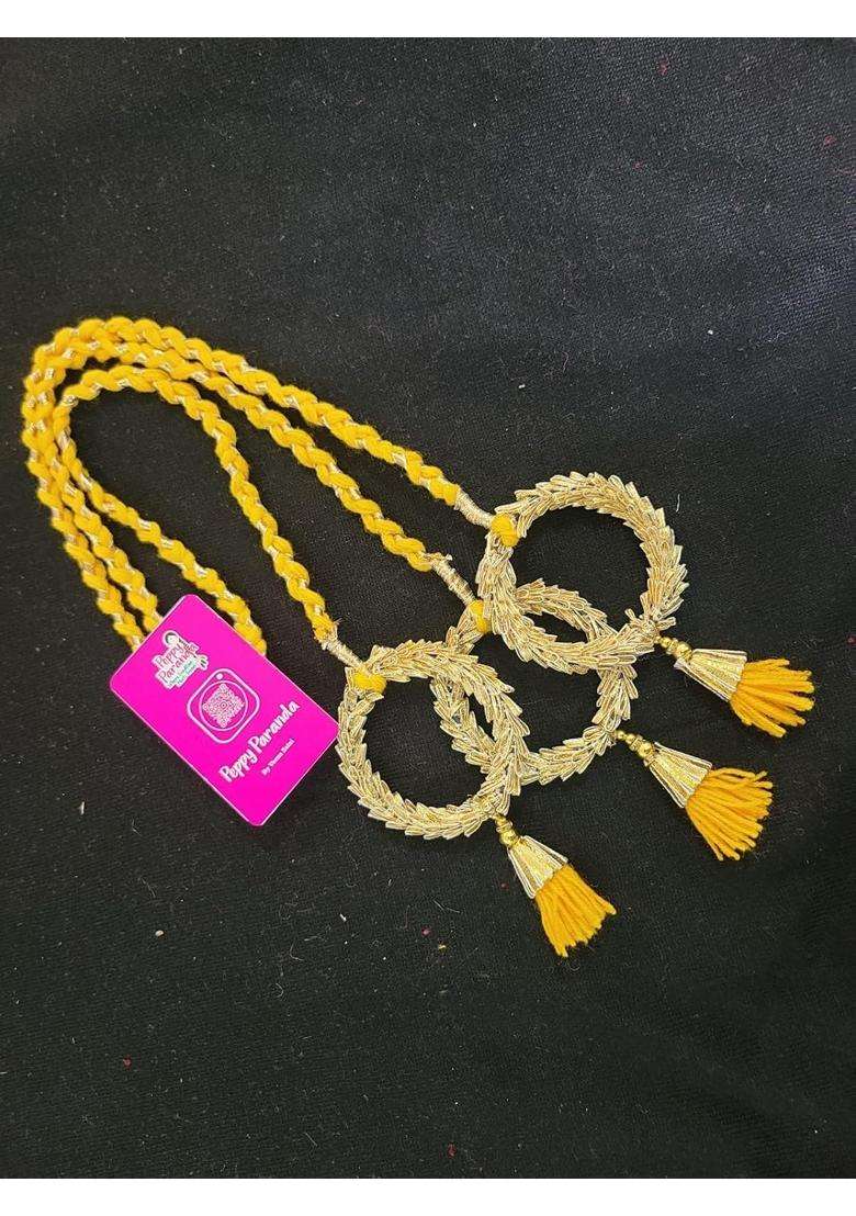 Traditional Punjabi Paranda for Women Red Braided Hair Accessory with Golden Ring Tassels - Indya