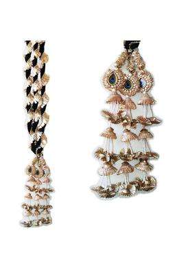 Sandynavz Long Length Golden with Lace and Peacock Feather Print Punjabi Hair Paranda for Women