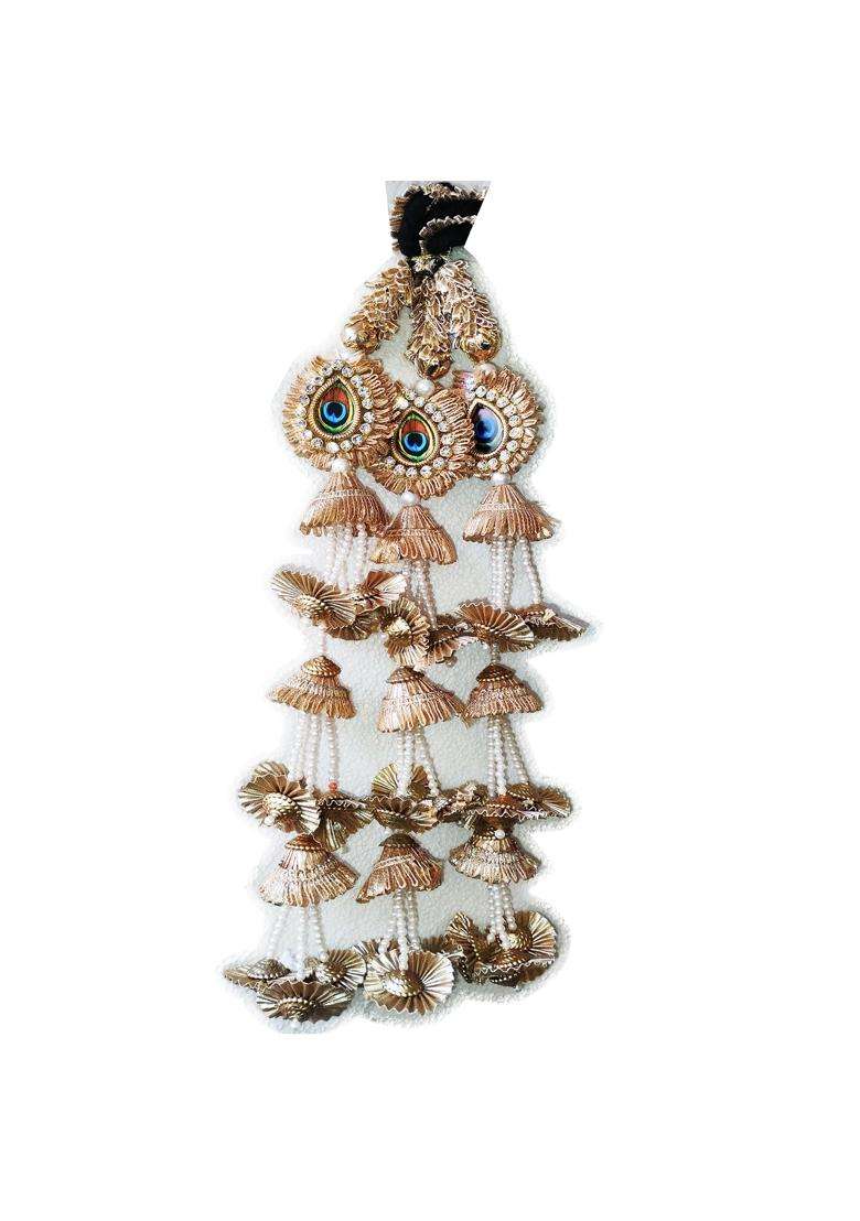 Sandynavz Long Length Golden with Lace and Peacock Feather Print Punjabi Hair Paranda for Women - Indya