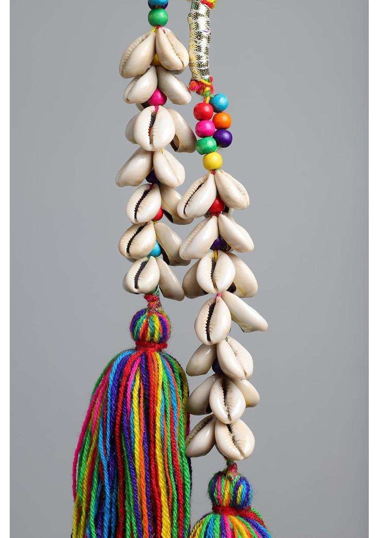 Handcrafted Boho Paranda Hair Accessory Multicolour Tassels with Cowrie Shells and Beads - Indya