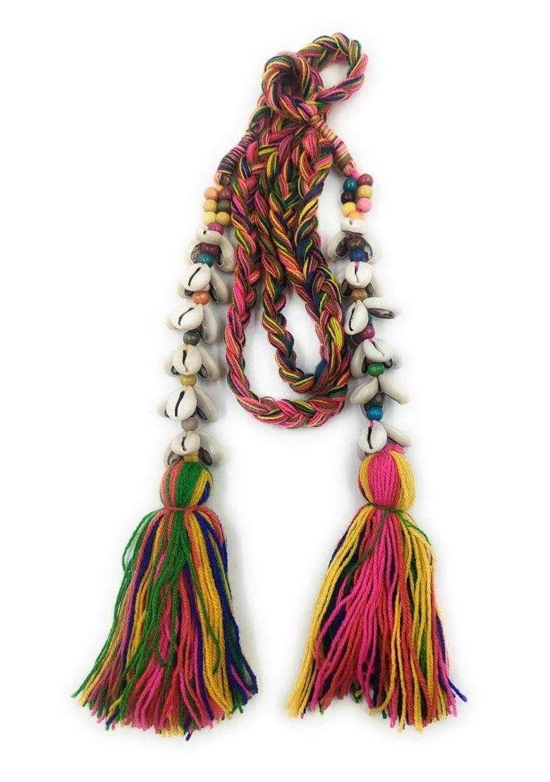 Handcrafted Boho Paranda Hair Accessory Multicolour Tassels with Cowrie Shells and Beads - Indya